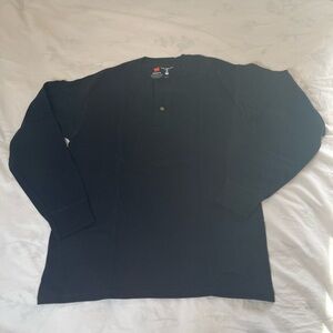 Hanes Beefy Black Henley Shirt